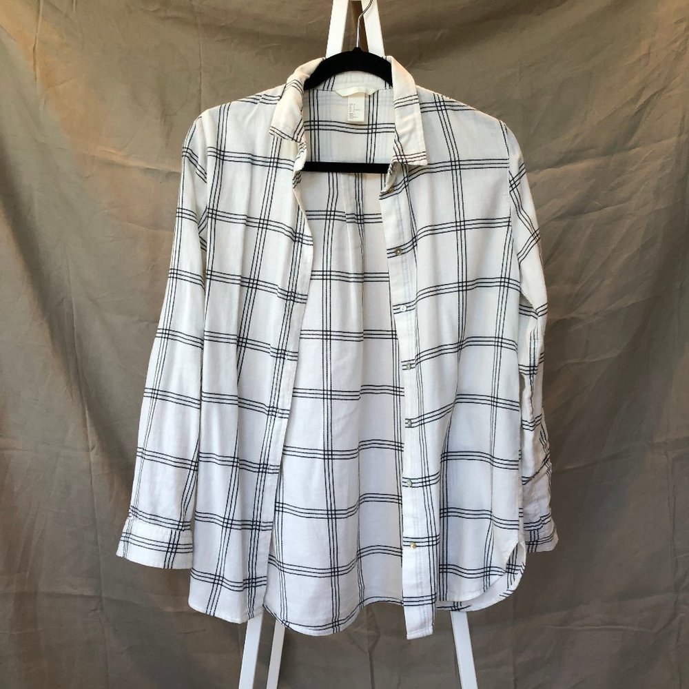 H&M White Checkered Flannel Button Down Shirt